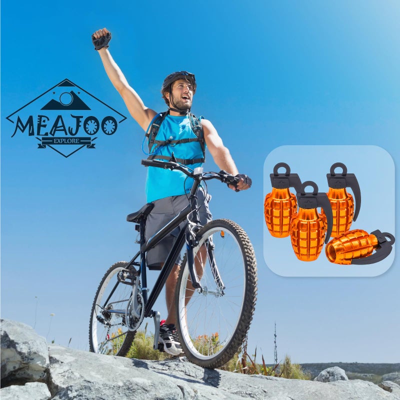 MEAJOO 4 قطع أغطية جذعية لصمام إطارات السيارة، غطاء أغطية الهواء، أغطية مقاومة للتآكل من سبائك الألومنيوم محكم الغلق ومضادة للغبار تناسب السيارات والشاحنات والدراجات والدراجات النارية وأغطية إطارات الدراجات (برتقالي) - Image 4